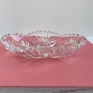 Vintage Cut Glass Relish Dish Oval | Starburst & Pinwheel Pattern | 6.75”